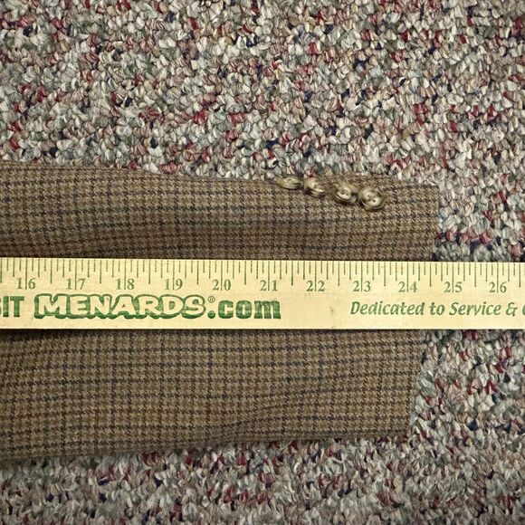 Jos. A. Bank Tan Gray Wine Houndstooth Check Wool 2 Button Sports Coat Size 46R - Picture 16 of 16
